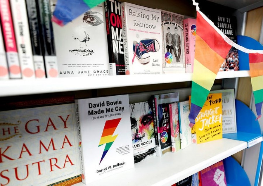 Queer books in a book shelf