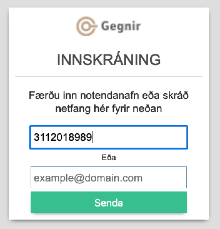 Nýtt lykilorð, innskráning