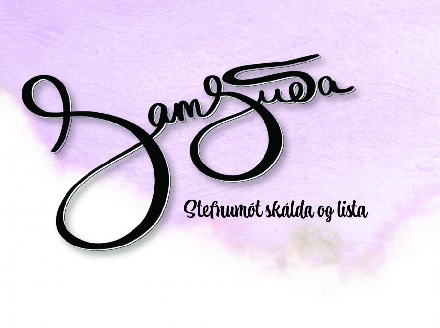 Textinn SamSuða - Stefnumót skálda og lista í skrautlegri skrift á ljósfjóluleitum bakgrunni