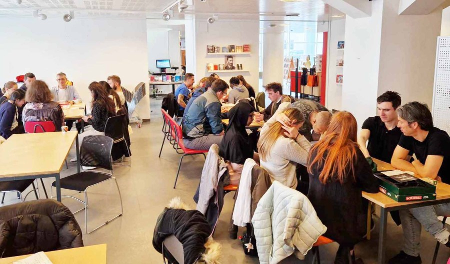 big group playing various board games