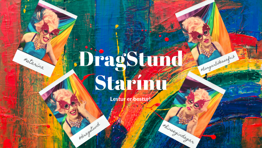 DragStund Starínu Málverk í regnbogalitunum með litlum polaroid myndum af Starínu