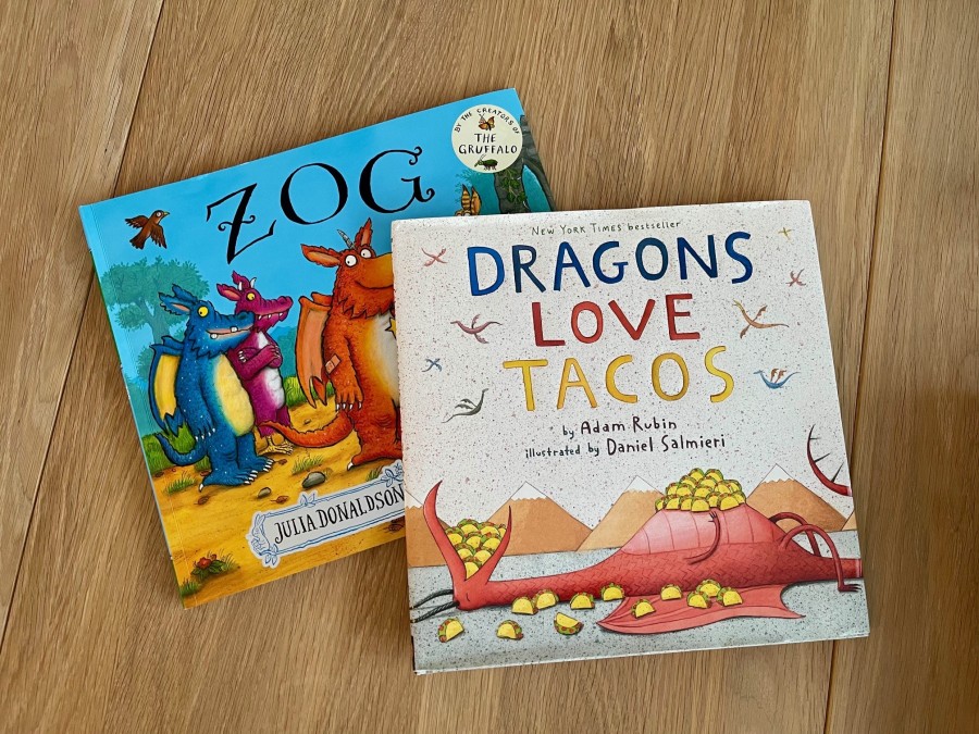 picture of picture books Zog and Dragons love tacos