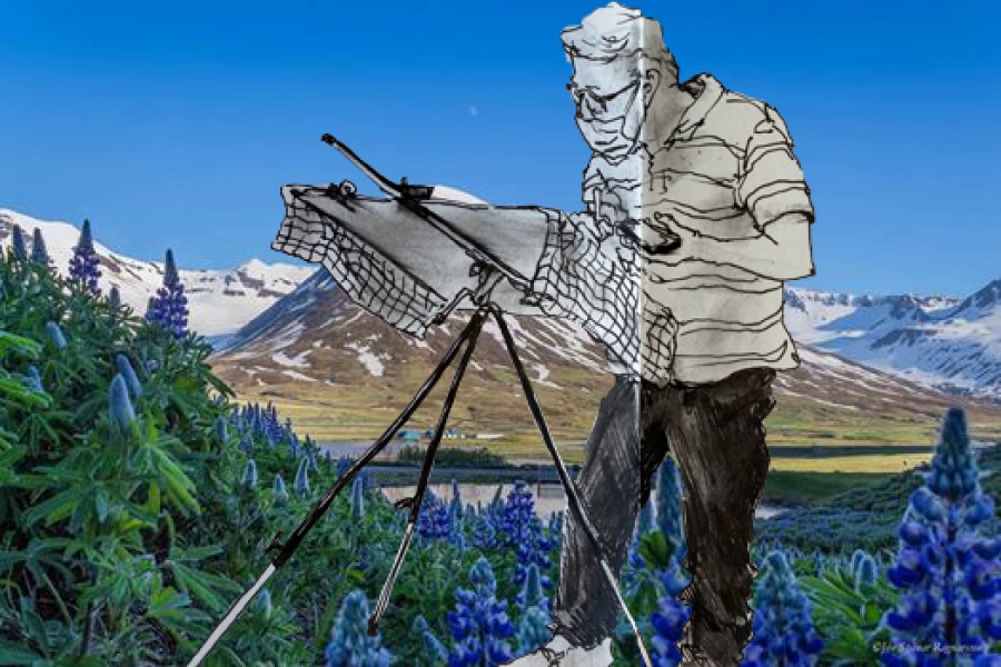 Elliðaárnar, rafstöðin, stíflan og Árbæjarlónið er þema sýningarinnar. Sýning Reynis Vilhjálmssonar