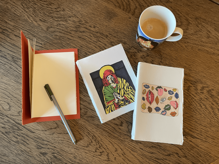 Homemade notebooks on a wooden table