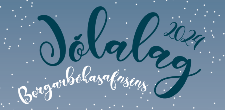 Ljós bakgrunnur með hvítum snjókornum og textinn "Jólalag 2024"