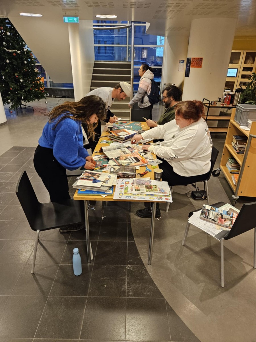 collage workshop inside the library