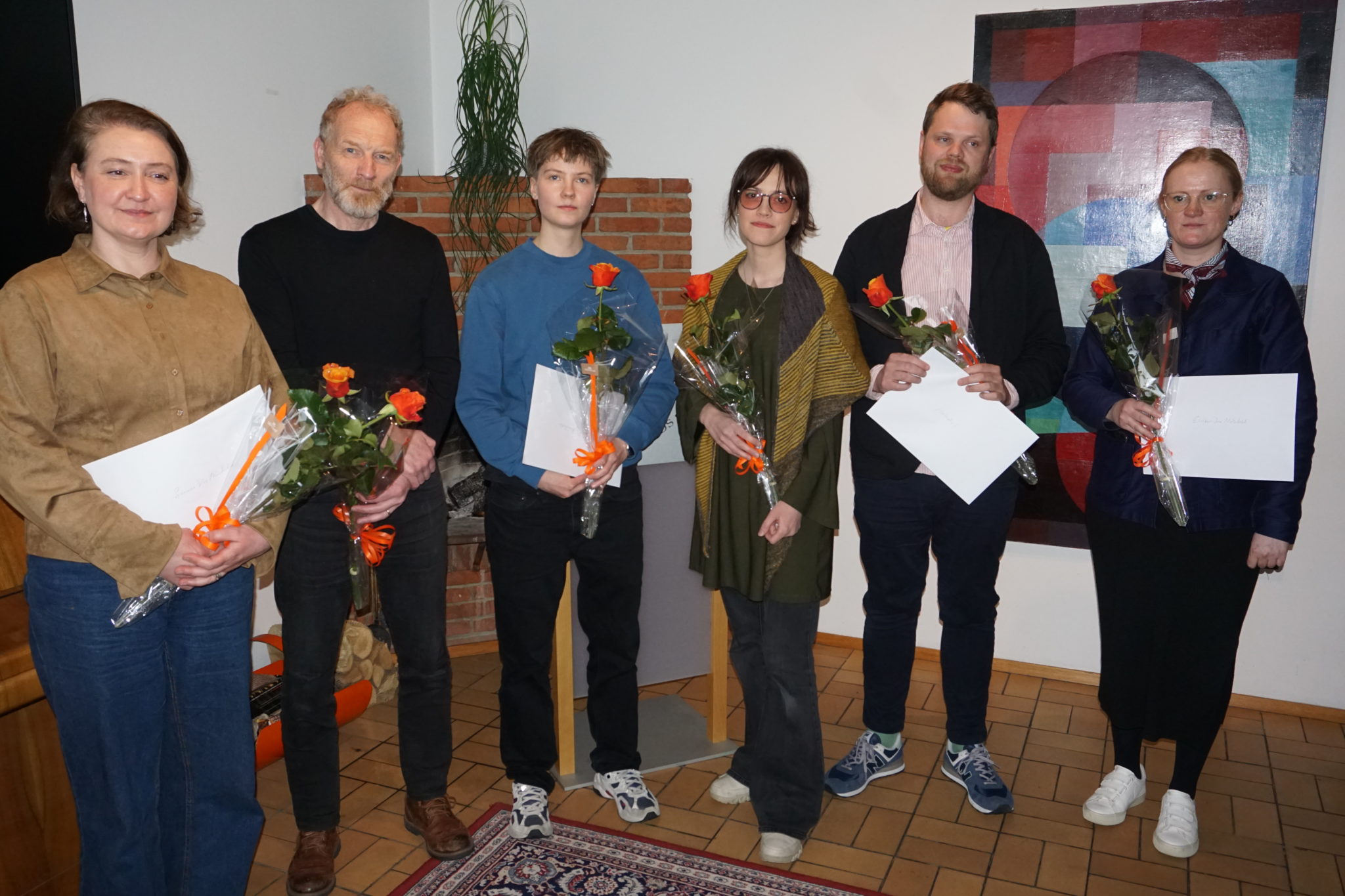 Á myndinni má sjá þau Sunnu Dís, Jón Kalman, Önnu Rós, Völu, Einar Kára Jóhannsson frá Benedikt og Veru Knútsdóttur frá Forlaginu.